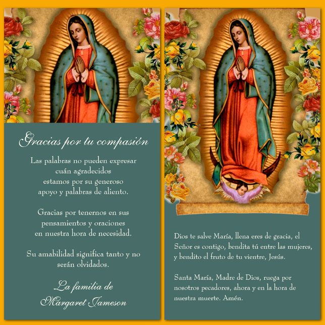 Tarjeta De Agradecimiento Guadalupe Virgen María Condolencia Funeral Español (Subido por el creador)