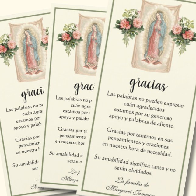 Tarjeta De Agradecimiento Guadalupe Virgen María Condolencia Funeral Español (Subido por el creador)