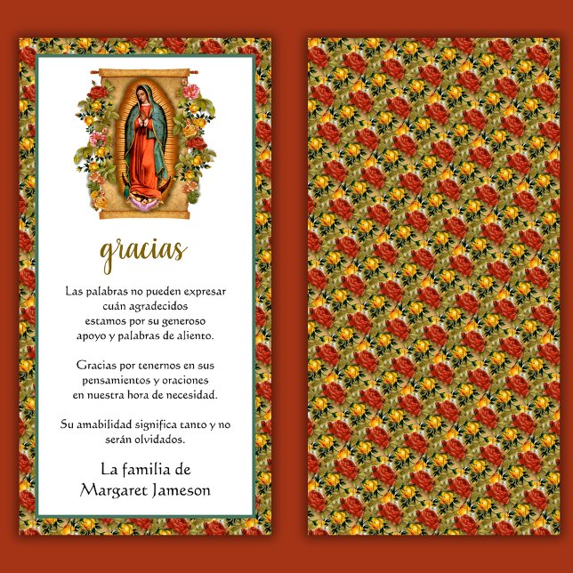 Tarjeta De Agradecimiento Guadalupe Virgen María Condolencia Funeral Español (Subido por el creador)