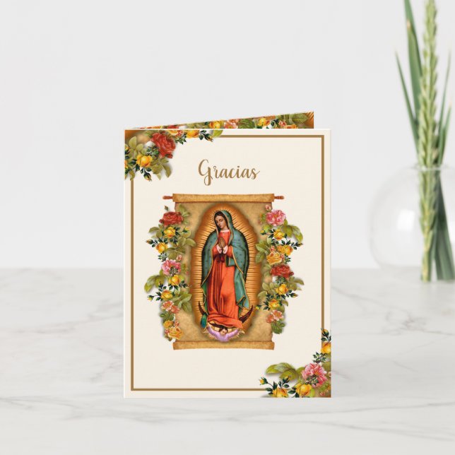 Tarjeta De Agradecimiento Guadalupe Virgen María Condolencia Funeral Español (Anverso)