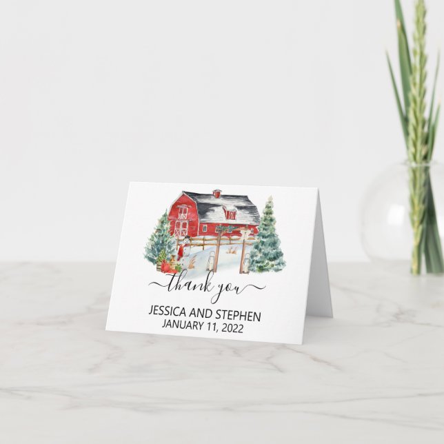 Tarjeta De Agradecimiento Guardar la fecha Boda de Navidades de Winter Barn (Anverso)