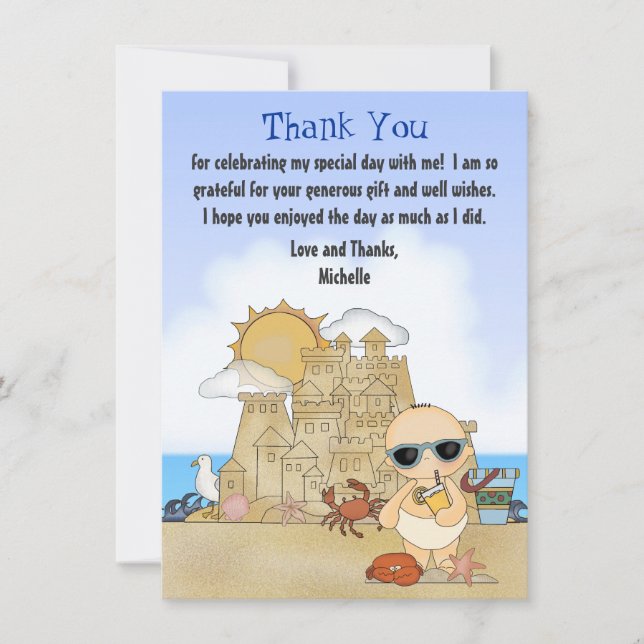 Tarjeta De Agradecimiento Guay Beach Baby Sandcastle Boys Baby Shower Flat (Anverso)