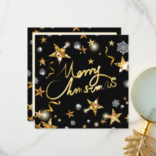 Tarjeta De Agradecimiento Guay Gold Black Stars Moda metálica Feliz Navidad