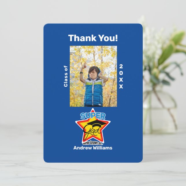 Tarjeta De Agradecimiento Guay Graduation Super Grad Editable (Anverso de pie)