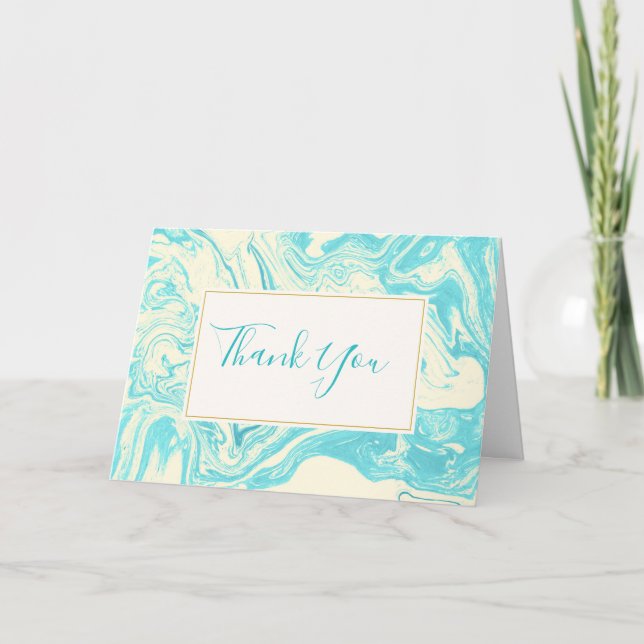 Tarjeta De Agradecimiento Guay Marble Design en turquesa y crema gracias (Anverso)