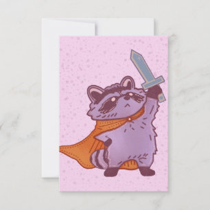 Tarjeta De Agradecimiento Guerrero Mapache de Fantasía Adorable con Espada y