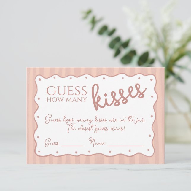 Tarjeta De Agradecimiento Guess How Many Kisses Game Blush Pink Striped Card (Anverso de pie)