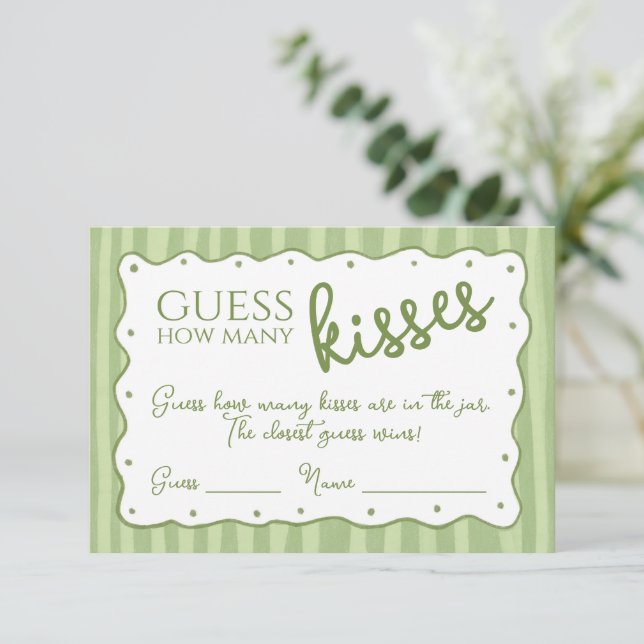Tarjeta De Agradecimiento Guess How Many Kisses Game Soft Green Striped Card (Anverso de pie)