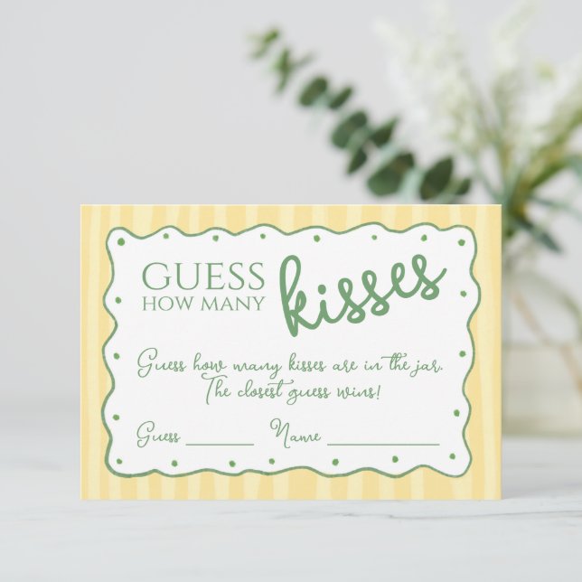 Tarjeta De Agradecimiento Guess How Many Kisses Game Yellow Green Card (Anverso de pie)