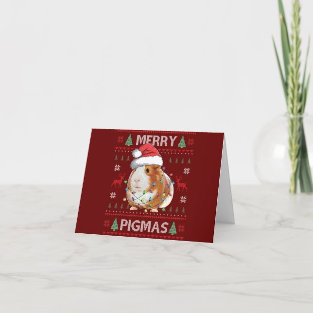 Tarjeta De Agradecimiento Guinea Pig Ugly Christmas Sweater Merry Pigmas (Anverso)