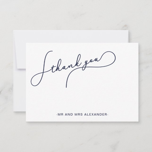 Tarjeta De Agradecimiento Guión azul moderno bonito y gracias de falso oro (Anverso)