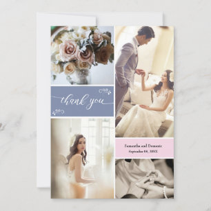 Tarjeta De Agradecimiento Guión azul turbio y Rubor rosado Gracias Collage