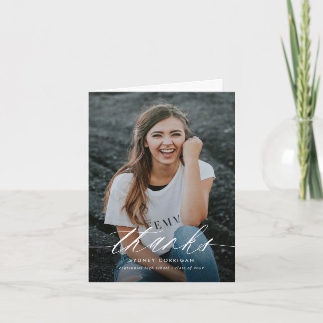 Tarjeta De Agradecimiento Guión caligráfico Dos Graduación de fotografía dob (Anverso)