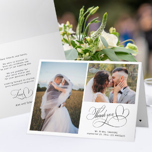 Tarjeta De Agradecimiento Guión caligráfico elegante 2 boda fotográfico