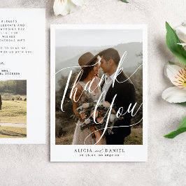 Tarjeta De Agradecimiento Guión caligráfico moderno 2 boda de fotos