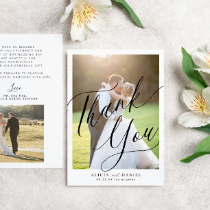 Tarjeta De Agradecimiento Guión caligráfico moderno 2 boda de fotos