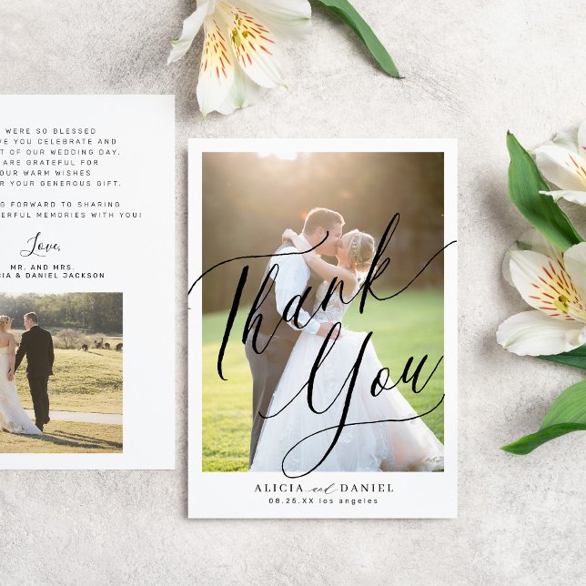 Tarjeta De Agradecimiento Guión caligráfico moderno 2 boda de fotos (Subido por el creador)
