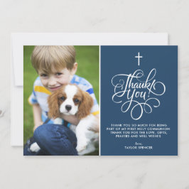 Tarjeta De Agradecimiento Guión caprichoso Azul Primero Santa Comunión Foto