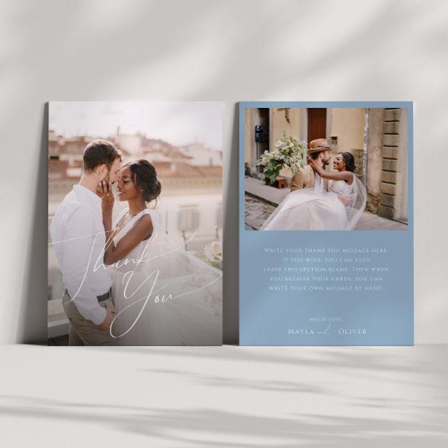 Tarjeta De Agradecimiento Guión caprichoso | Foto plana azul turbia (Subido por el creador)