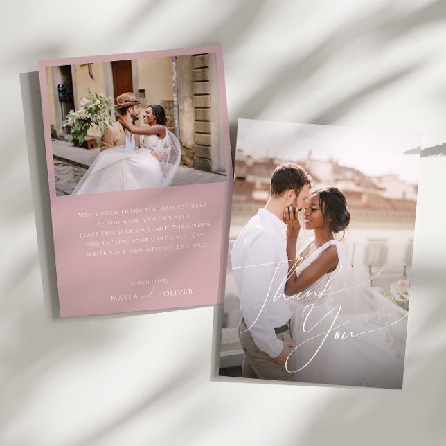 Tarjeta De Agradecimiento Guión caprichoso | Foto plana con Rosa polvoriento (Subido por el creador)