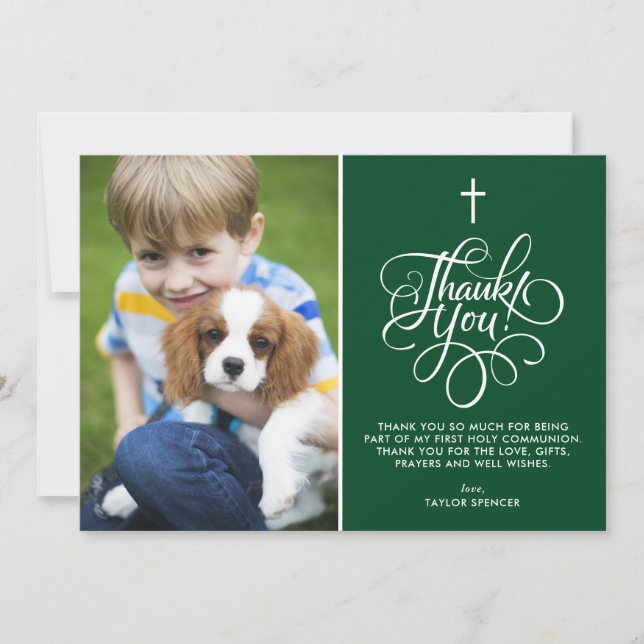 Tarjeta De Agradecimiento Guión caprichoso verde primero foto de la Santa Co (Anverso)