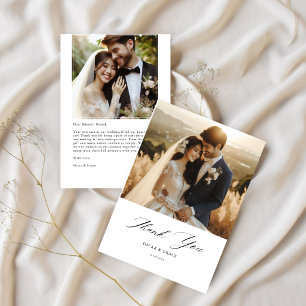 Tarjeta De Agradecimiento Guion Chic para Fotos de Boda Simple y Moderno