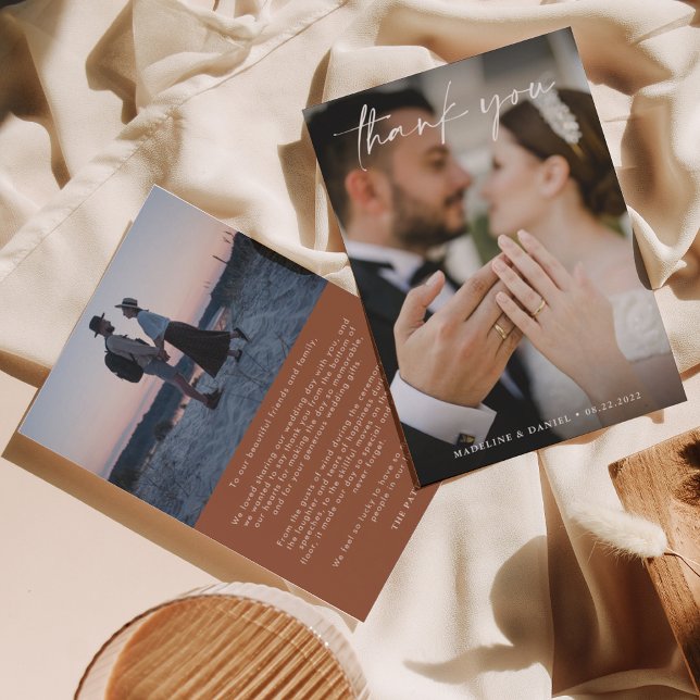 Tarjeta De Agradecimiento Guión clásico de Terracota con Boda fotográfico (Subido por el creador)