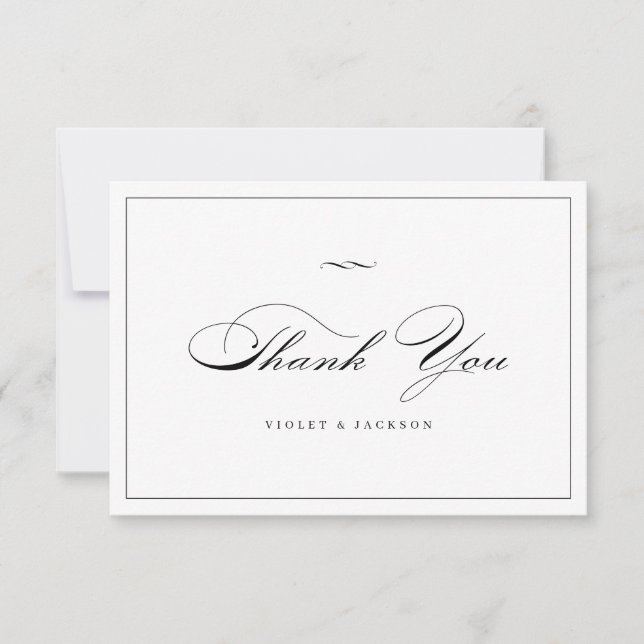 Tarjeta De Agradecimiento Guión Clásico Elegancia Negro Y Blanco Simple (Anverso)