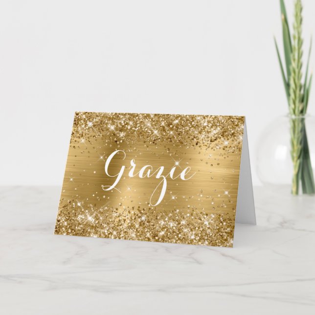 Tarjeta De Agradecimiento Guión clásico Relieve metalizado dorado Purpurinos (Anverso)