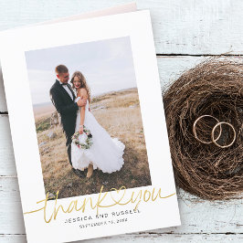 Tarjeta De Agradecimiento Guión con letras de mano con Boda de fotos del cor