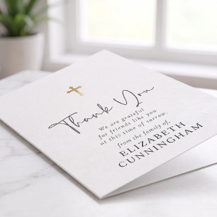 Tarjeta De Agradecimiento Guión Cursivo Moderno Cruz Memorial Falso Oro