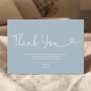 Tarjeta De Agradecimiento Guión de Baby Shower Niño Azul Polvoriento Corazón