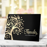 Tarjeta De Agradecimiento Guión de Bat Mitzvah Black Relieve metalizado dora<br><div class="desc">¡Asegúrate de que tu favorito Bat Mitzvah muestre su aprecio a todos los que apoyaron su evento! ¡Envíe esta sofisticada tarjeta de agradecimiento personalizada! Un gráfico árbol de Relieve metalizado de oro falso con brillante Estrella de David y "hojas" de punto, junto con un guión de caligrafía de Relieve metalizado...</div>
