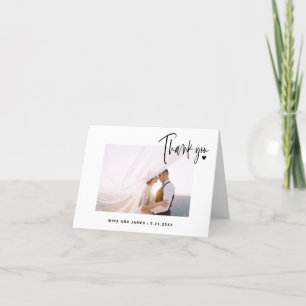 Tarjeta De Agradecimiento Guión de boda simple Foto Corazón Elegante Moderno