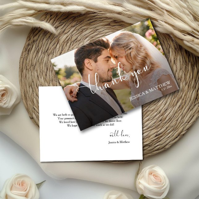 Tarjeta De Agradecimiento Guion de caligrafía de gradiente de foto de boda (Subido por el creador)