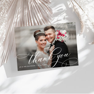 Tarjeta De Agradecimiento guión de caligrafía foto boda de doble cara