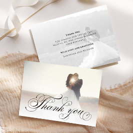 Tarjeta De Agradecimiento Guión de caligrafía fotográfica boda elegante