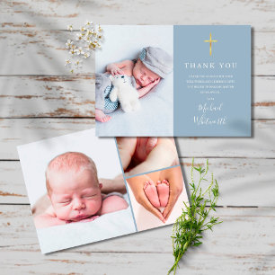 Tarjeta De Agradecimiento Guión de Colaje de Fotos Simple y Elegante Bautizo