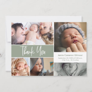 Tarjeta De Agradecimiento Guión de collage de fotos en verde salvia para bab