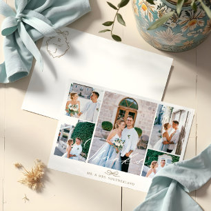 Tarjeta De Agradecimiento Guión de Collage de Fotos Mínimo Monograma de Lazo