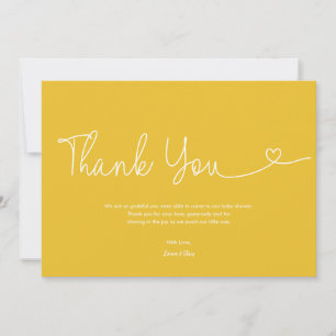 Tarjeta De Agradecimiento Guión de corazón de Baby Shower de color amarillo
