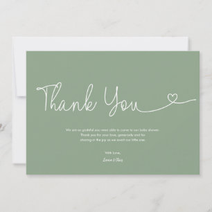 Tarjeta De Agradecimiento Guión de ducha de bebé niño verde salvia Corazón