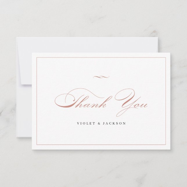 Tarjeta De Agradecimiento Guión de elegancia clásica de oro Rosa simple (Anverso)