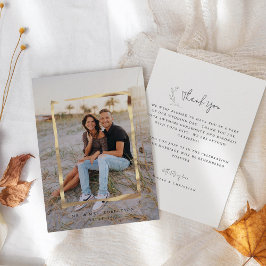 Tarjeta De Agradecimiento Guión de firma Boda con marco dorado moderno