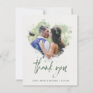 Tarjeta De Agradecimiento Guión de foto de boda de corazón de acuarela pinta