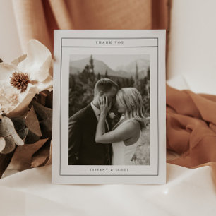 Tarjeta De Agradecimiento Guión de foto de boda minimalista en blanco y negr