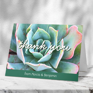 Tarjeta De Agradecimiento Guión de foto de cactus verde menta con monograma 