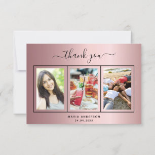 Tarjeta De Agradecimiento Guión de foto rosa de color negro de cumpleaños