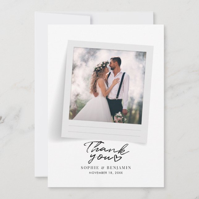 Tarjeta De Agradecimiento Guión de fotos de boda moderna Gracias (Anverso)