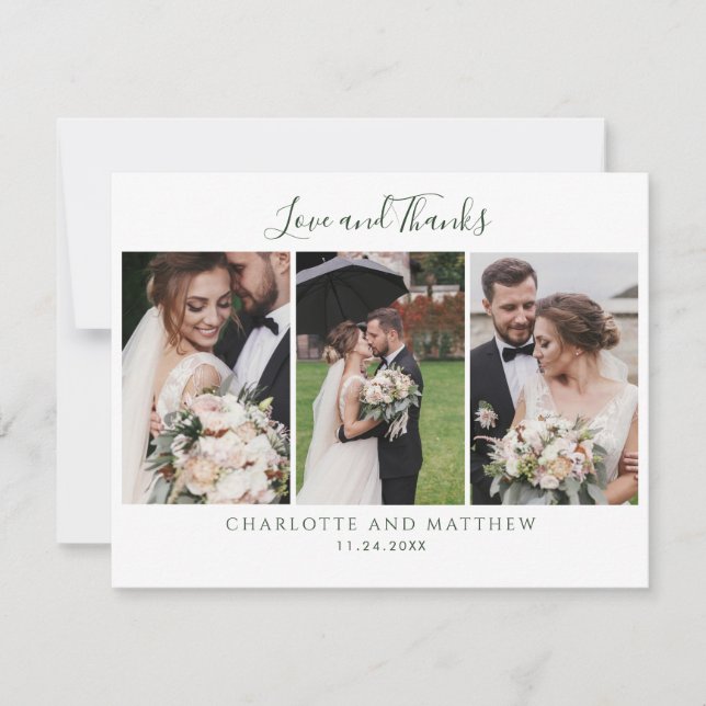 Tarjeta De Agradecimiento Guión de fotos de la boda elegante (Anverso)